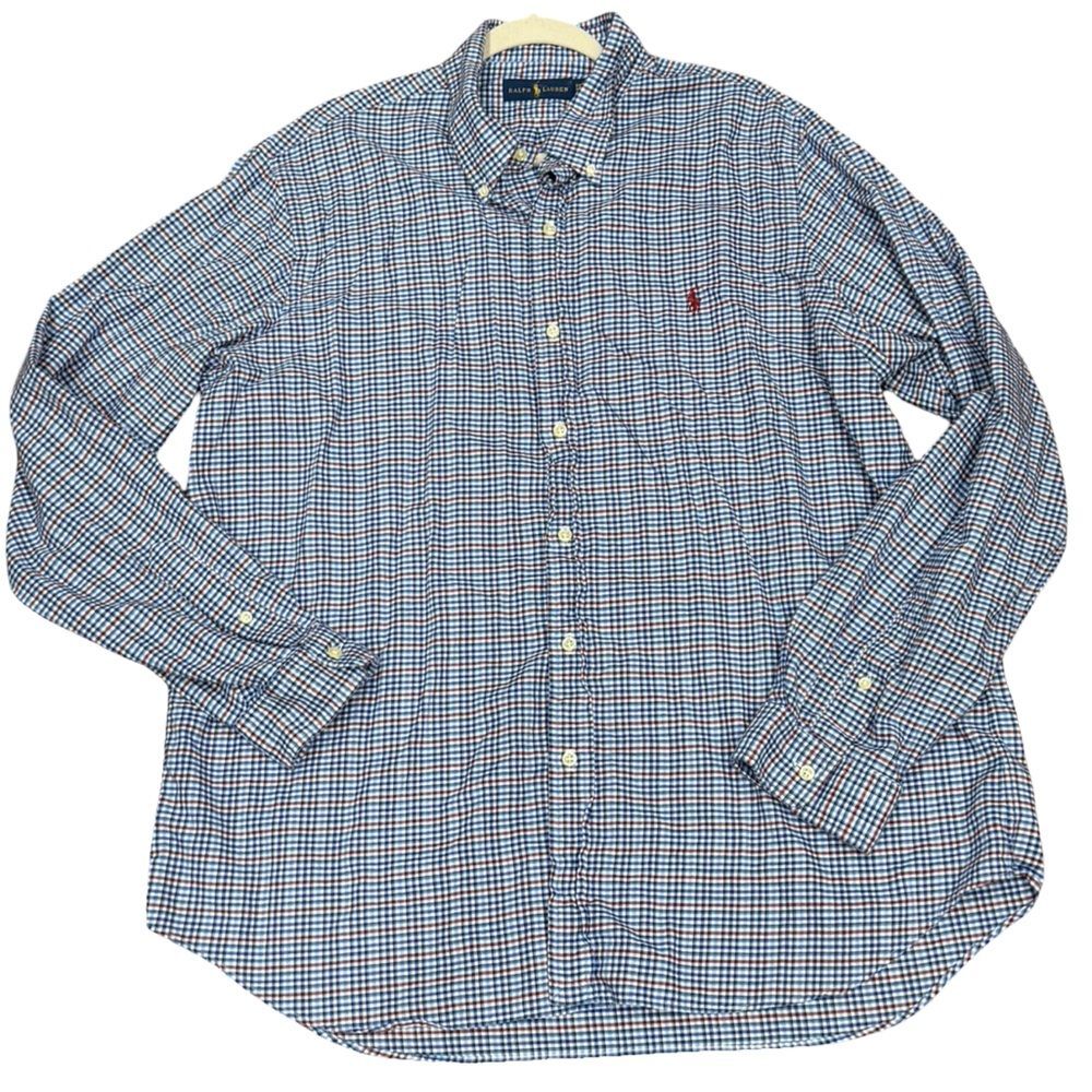 🔵🔴 Ralph Lauren Men’s Oxford Dress Shirt – Blue/Red Gingham Check – Size 2XL �